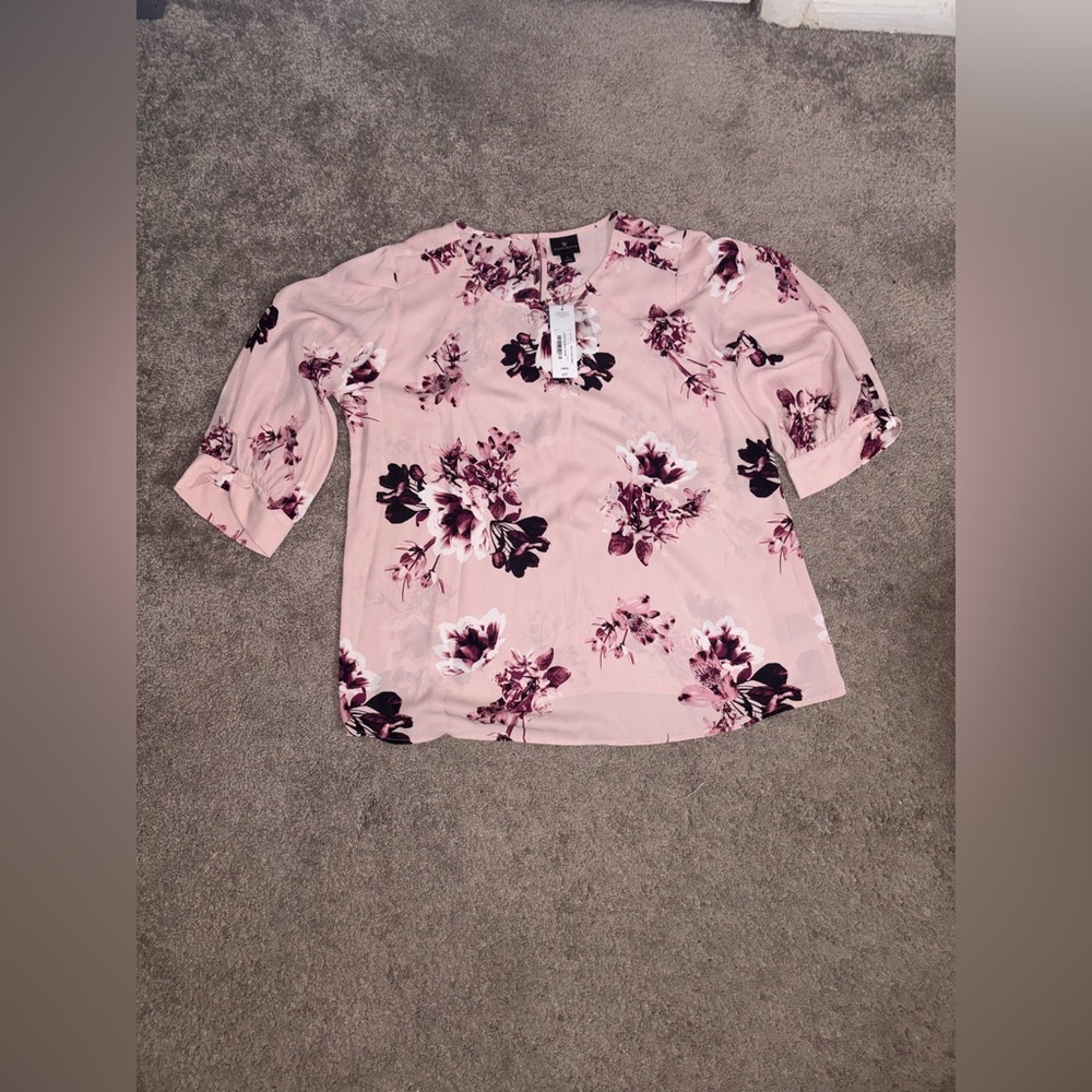 Worthington Women's Pink Floral Blouse 3/4 Sleeve Keyhole Pullover
Size L
